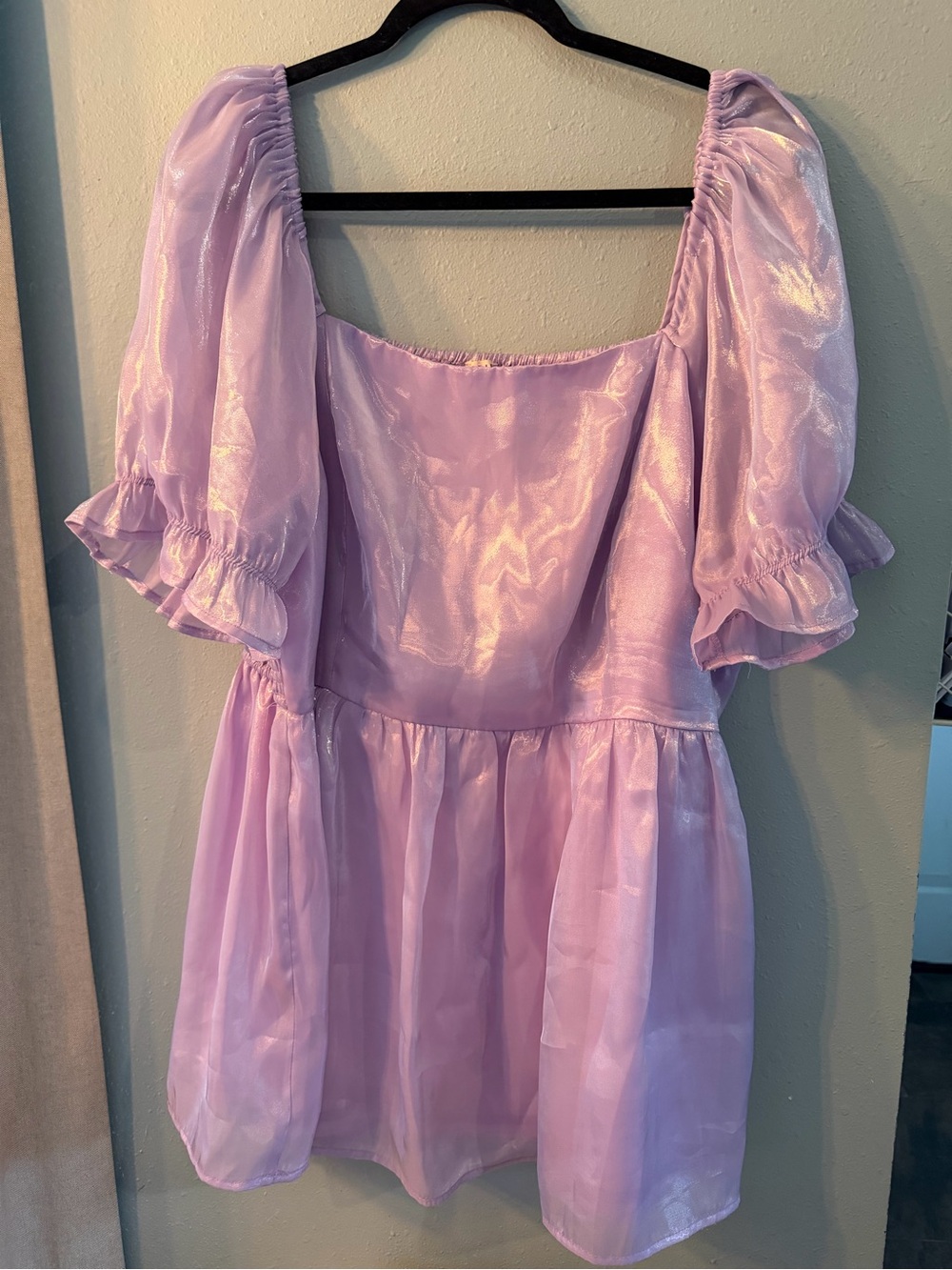JODIFL Lavender Shimmer Babydoll Top 2X Puff Sleeve Square Neck Plus Size